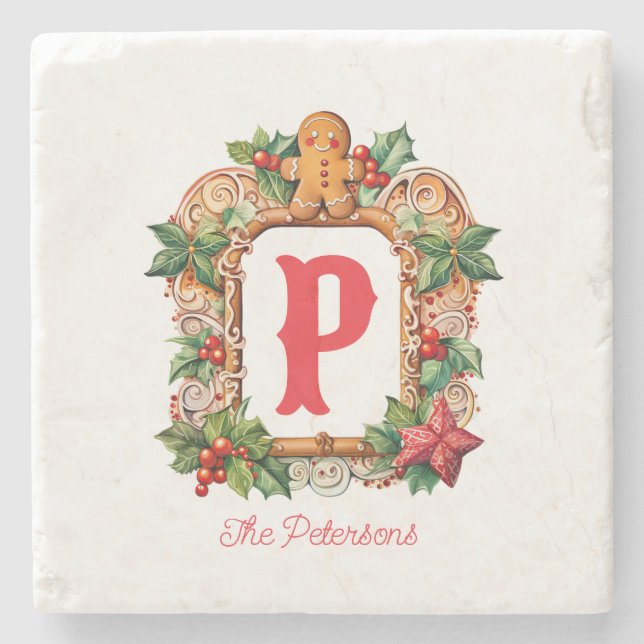 Sweet Gingerbread Monogram Stone Coaster (Front)