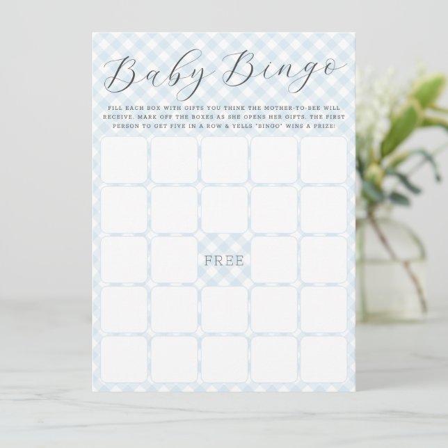 Sweet Gingham Baby Bingo Baby Shower Game Card (Standing Front)