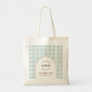 Sweet Gingham preppy Logo Custom Business or Shop Tote Bag
