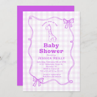 Sweet Giraffe Plaid Bow Elegant Baby Shower Invitation