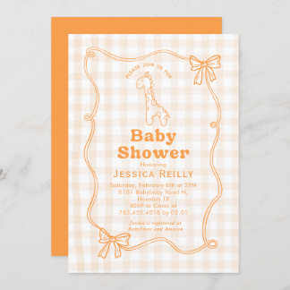Sweet Giraffe Plaid Bow Elegant Baby Shower Invitation