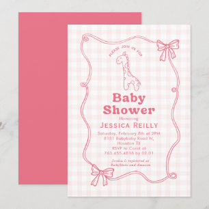 Sweet Giraffe Plaid Bow Elegant Baby Shower  Invitation