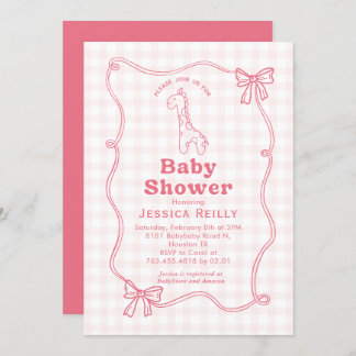 Sweet Giraffe Plaid Bow Elegant Baby Shower Invitation