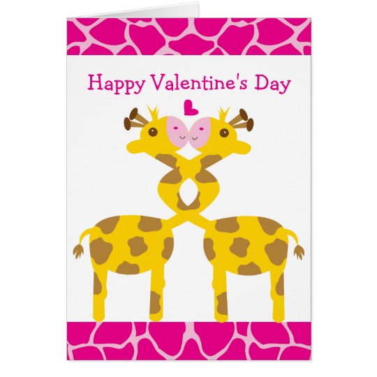 Sweet Giraffes in Love Pink Happy Valentines Day Card | Zazzle.co.uk