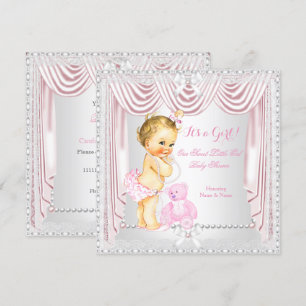 Sweet Girl Baby Shower Pink Satin Blonde Baby Invitation