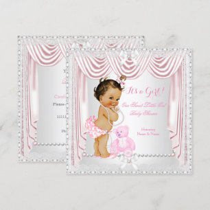 Sweet Girl Baby Shower Pink Satin Brunette Baby Invitation