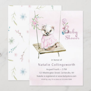Sweet Girl Badger on Swing Baby Shower Invitation
