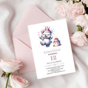 Sweet Girl Birthday Teddy Bear Pink Balloon Invite