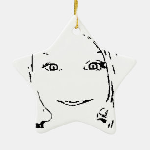 Sweet Girl, Black White Portrait, Bright Eyes Ceramic Tree Decoration