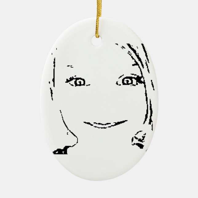 Sweet Girl, Black  White Portrait, Bright Eyes Ceramic Tree Decoration (Front)