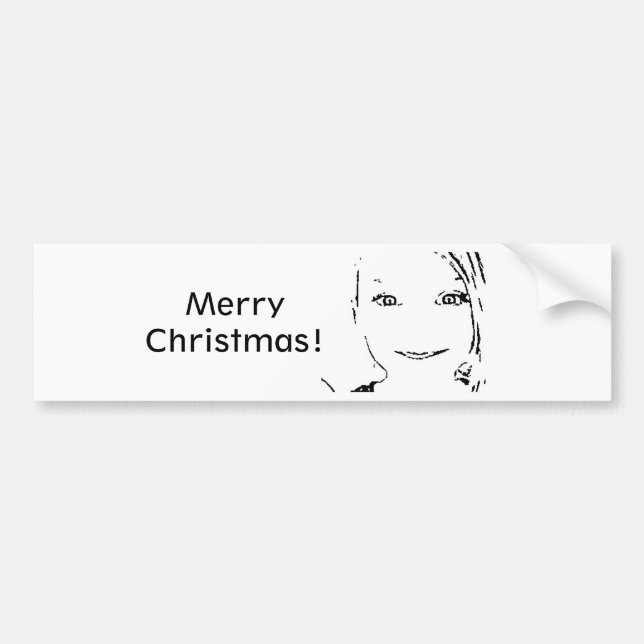 Sweet Girl, Black  White Portrait, Merry Christmas Bumper Sticker (Front)