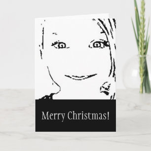 Sweet Girl, Black  White Portrait, Merry Christmas Holiday Card