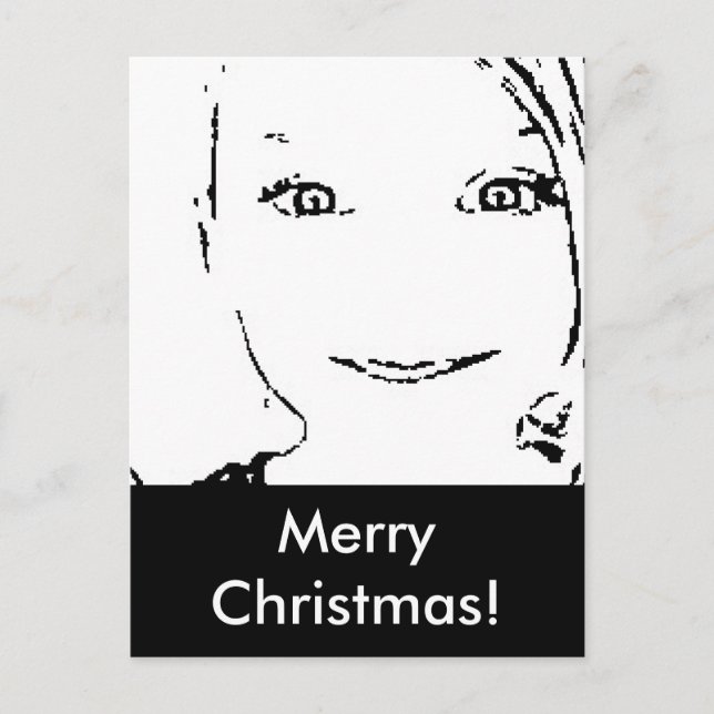 Sweet Girl, Black  White Portrait, Merry Christmas Holiday Postcard (Front)