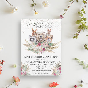 Sweet Girl Boho Shower Woodland Forest Animals  Invitation