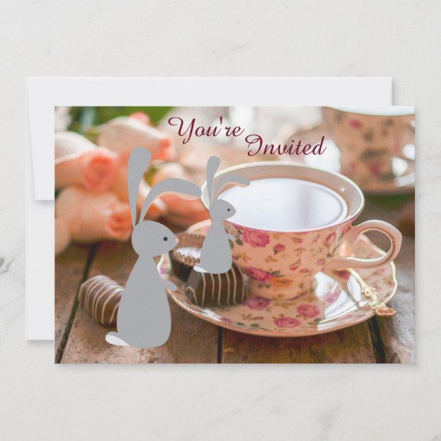 Sweet Girl Bunny Tea Cup Baby Shower Invitation (Front)