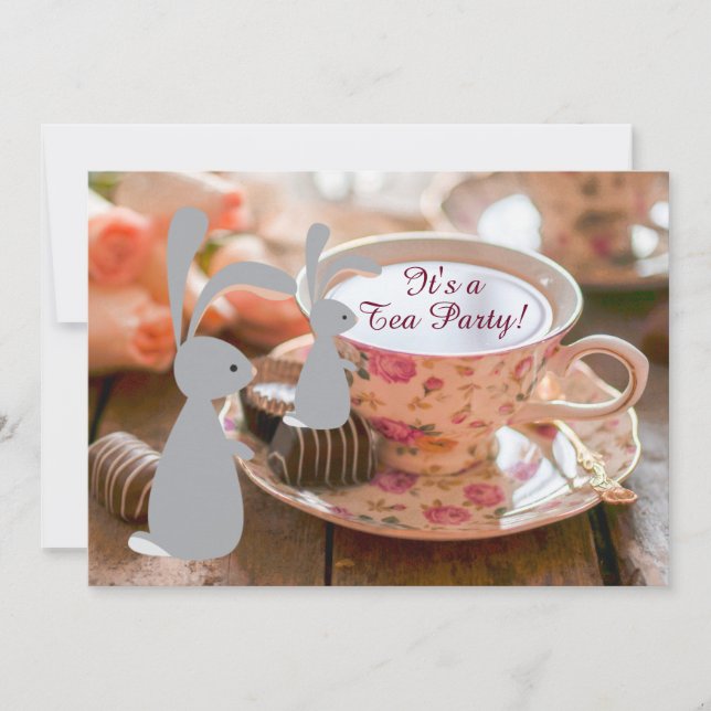 Sweet Girl Bunny Tea Party Baby Shower Invitation (Front)
