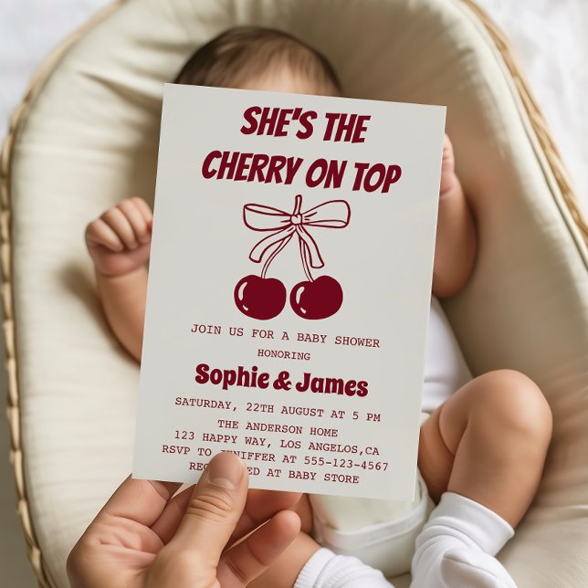 Sweet Girl Cherry on Top Baby Shower Party Invitation (Creator Uploaded)