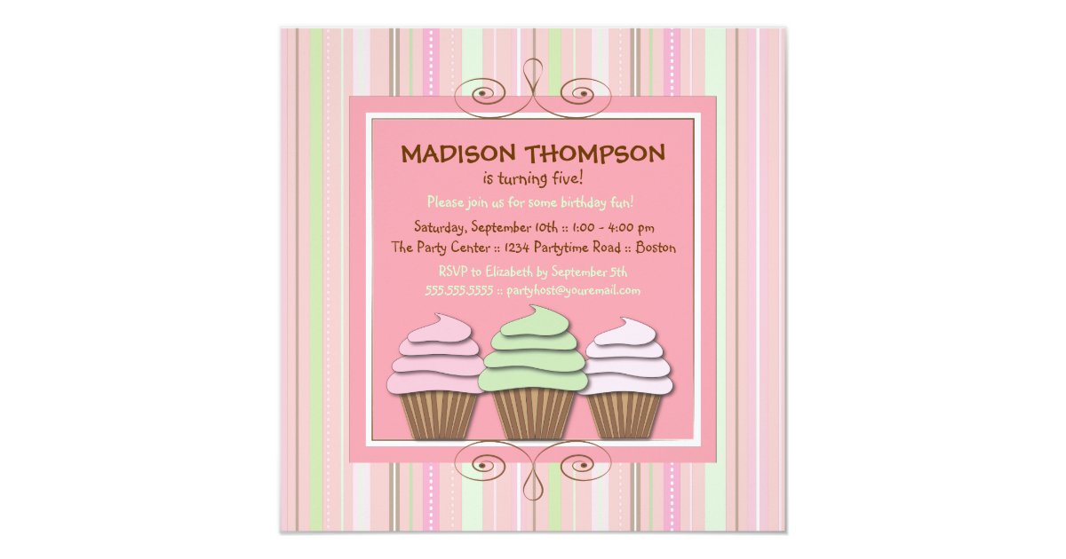 Sweet Girl Cupcake Birthday Party Invitation Zazzle.co.uk