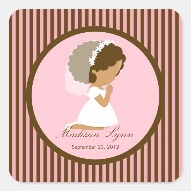 Sweet Girl First Holy Communion Sticker Brown Pink (Front)