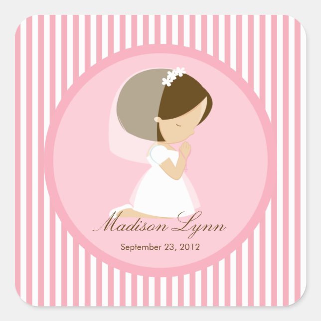 Sweet Girl First Holy Communion Sticker Pink (Front)