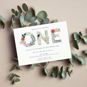 Sweet Girl Floral First Birthday Party Invitation