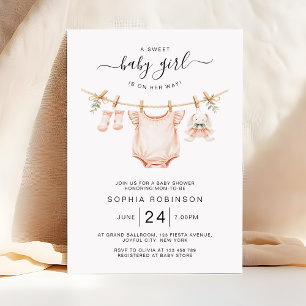 Sweet Girl Is on the Way Clothesline Baby Shower Invitation