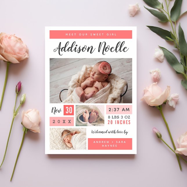 Sweet Girl Magnetic Photo Birth Announcement (Creator Uploaded)