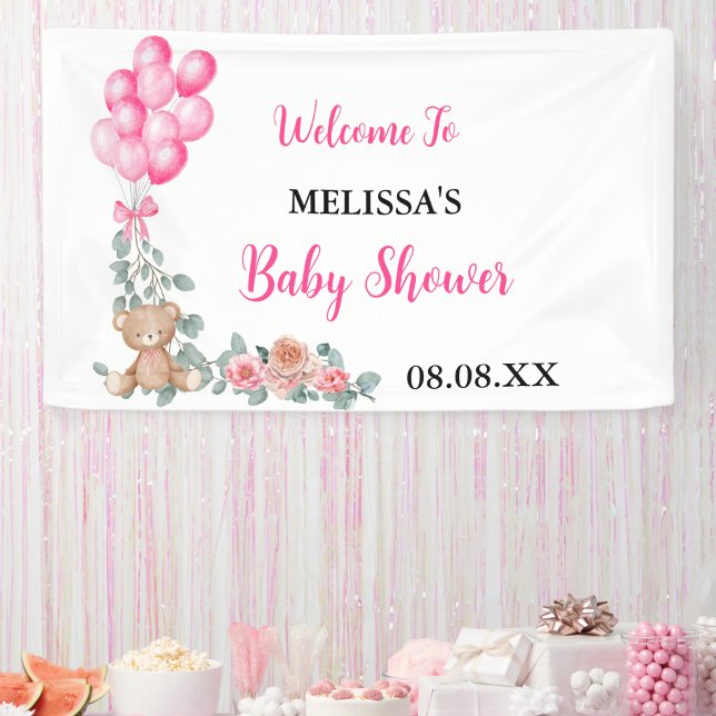 Sweet Girl Pink Balloon Eucalyptus Baby Shower Banner (Creator Uploaded)