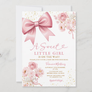Sweet Girl Pink Bow Coquette Baby Shower Floral Invitation