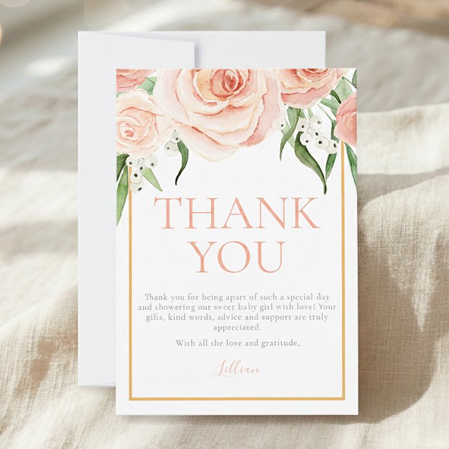 Sweet Girl Pink Floral Baby Shower Thank You Card (Creator Uploaded)