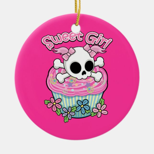Sweet Girl Skull Ceramic Tree Decoration (Front)