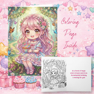 Sweet Girl with Cupcake Birthday | Colour Me Card