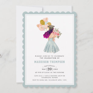 Sweet Girl with Purple Hair Watercolor Invitation