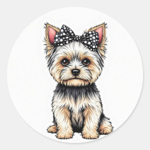Sweet Girl Yorkie Classic Round Sticker