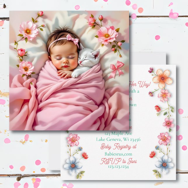 Sweet Girl's Baby Shower Pink Floral Invitation (Creator Uploaded)
