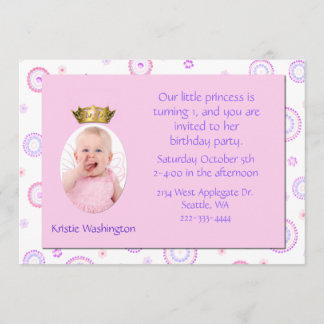 Sweet Girl's Crown Birthday Party Invitation