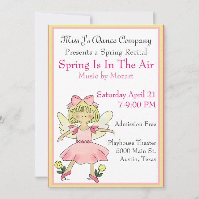 Sweet Girl's Dance Recital Invitation (Front)