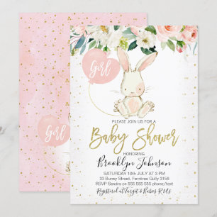 Sweet Girl's Floral Bunny Baby Shower invitation