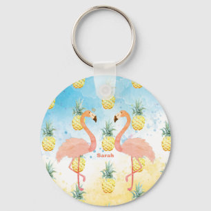 Sweet Girly Flamingo and Pineapple Key Ring