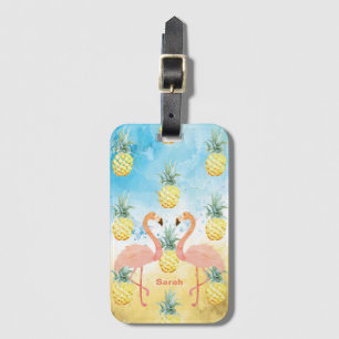 Sweet Girly Flamingo and Pineapple Luggage Tag