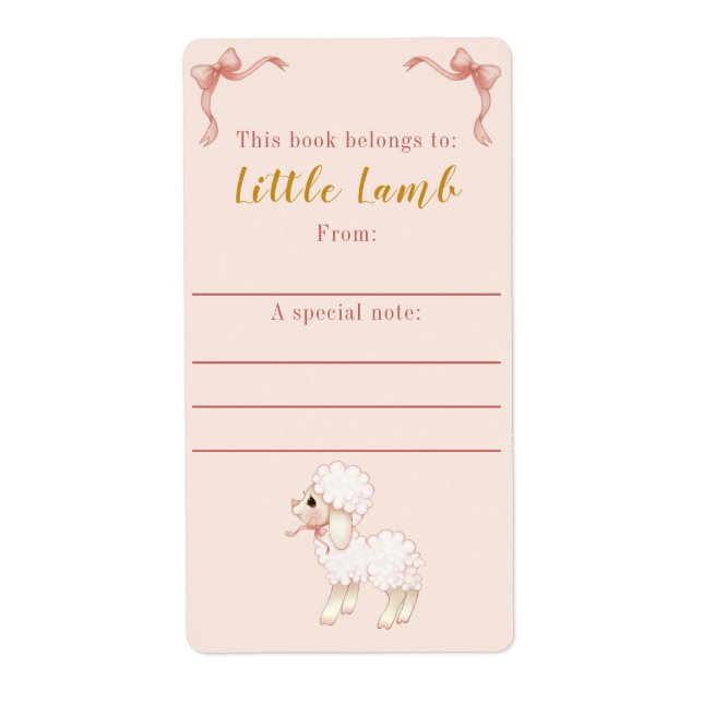Sweet Girly Pink Bow Lamb Baby Shower Bookplate (Front)
