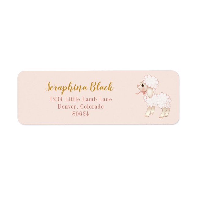 Sweet Girly Pink Bow Lamb Baby Shower Label (Front)
