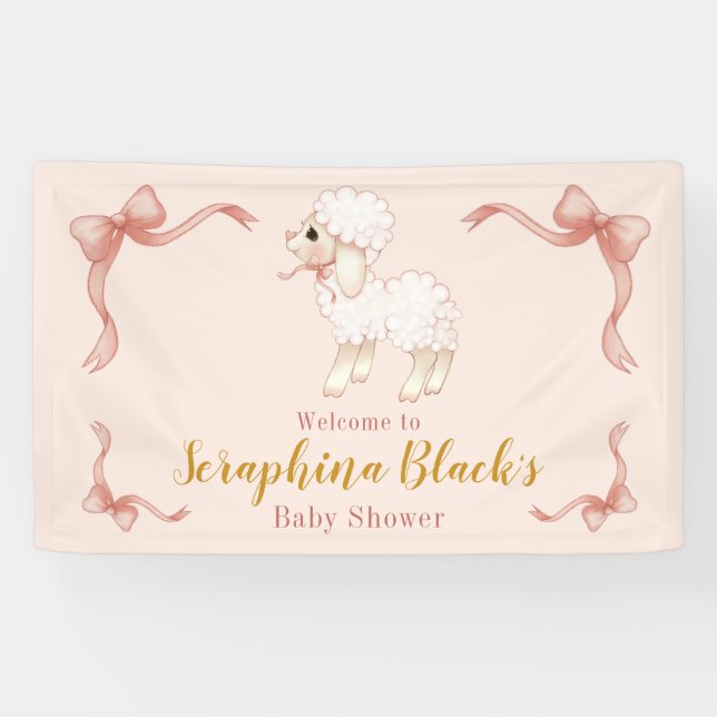 Sweet Girly Pink Lamb Baby Shower Banner (Horizontal)