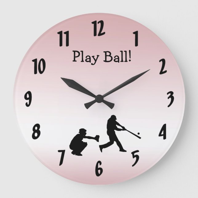 Sweet Girly Pink Play Ball Baseball Sports Clock (Front)