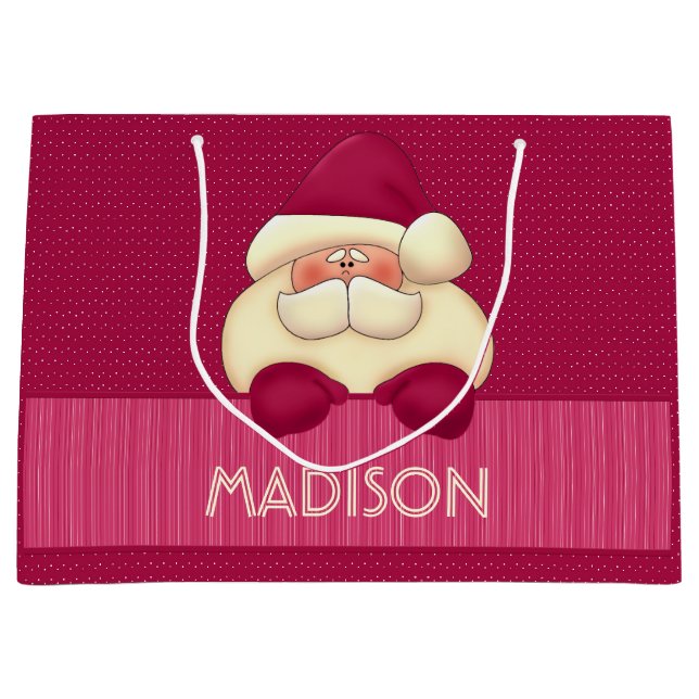 Sweet Girly Pink Santa and Polka Dots Large Gift Bag (Front)
