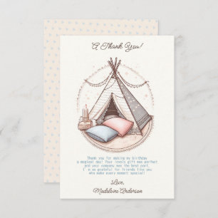 Sweet Girly Teepee Sleepover Party Birthday Thank You Card