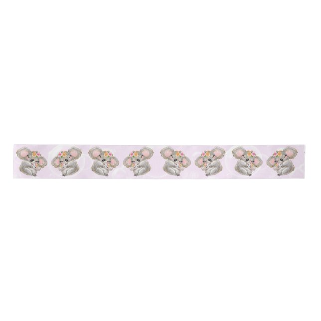 Sweet Girly Watercolor Koala Pink Baby Shower Satin Ribbon (Front)