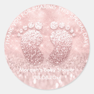 Sweet Glitter Feet Baby Shower Favour Thank You Classic Round Sticker