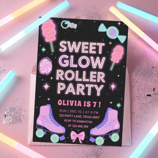 Sweet Glow Roller Party | Neon Candy Skating Invitation (Creator Uploaded)