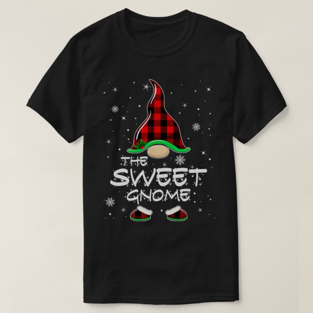 Sweet Gnome Buffalo Plaid Matching Family Christma T-Shirt (Design Front)